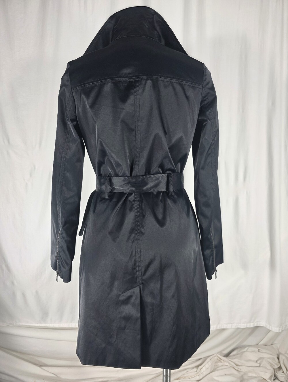 Mossimo Sexy Black Belted Trench Coat S Whimsy Goth Dark Academia Matrix Rain - Picture 9 of 16